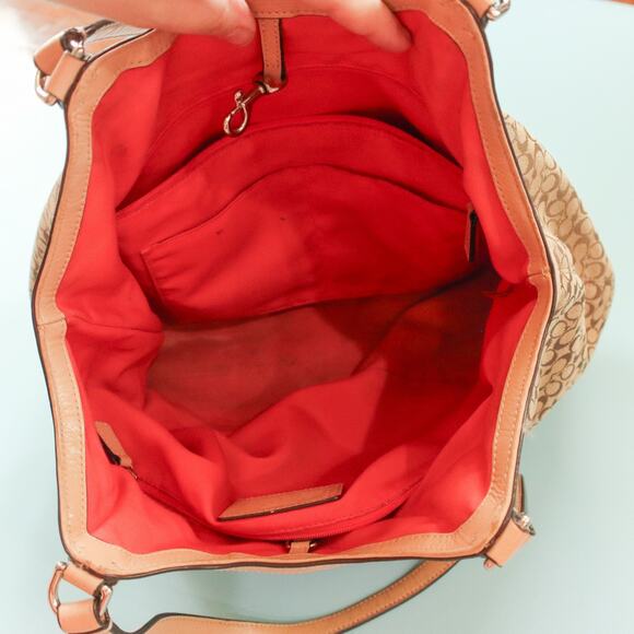 Coach Devin Signature Stripe Orange Top Handle Tote Bag Leather Strap - Picture 8 of 14